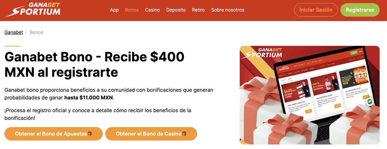 Bono de $400 MXN en Ganabet Ganabet bono S400 casino